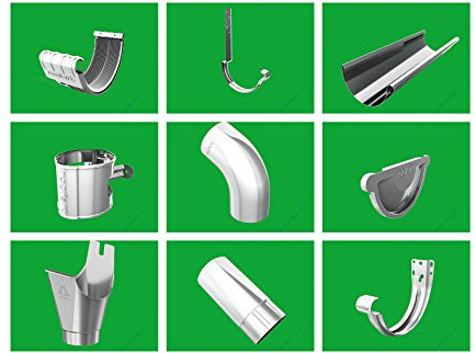 Dachrinnenset 4-16 m lang verzinkt Roofart 6 TLG 150mm (NG 333) inkl.Fallrohr mit Stirnbretthaltern oder Rinneisen (10m Rinne + 2m Fallrohr, mit Rinneisen)