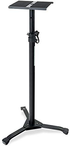 Pronomic SLS-20 Studio Monitor Stativ faltbar - klappbare Füße - höhenverstellbar von 75 cm bis 130 cm - Ablagefläche mit Moosgummistreifen für Monitorboxen oder HiFi-Lautsprecher - schwarz | Höhenverstellbar von 75 cm bis 130 cm, Komplett aus pulverbeschichtetem Stahl, Schwerer Standfuß mit drei Füßen, Gewicht: 3