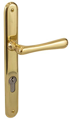 Gedotec Juego de manillas de latón antiguo, herrajes de puerta vintage, manilla de puerta de habitación – elegante | latón pulido | cilindro PZ | 1 juego – placa larga de diseño incluye tornillos