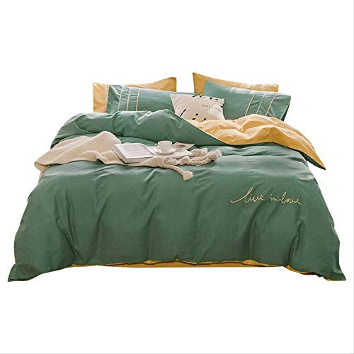 qwqe Otoño e Invierno molienda algodón de Cuatro Piezas Conjunto de Color sólido sábanas espesadas algodón edredón Ropa de Cama Caliente 220 x 240cm.