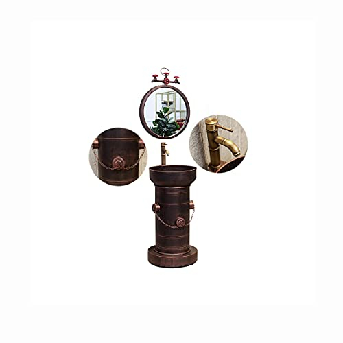 BATHYJ Badmöbel 43cm Industrie Waschbecken Armaturen Mit Spiegel Möbel, Vintage Waschschale Stehend Mit Überlauf，Nicht Korrosives Metall Waschbecken fuir Gäste B