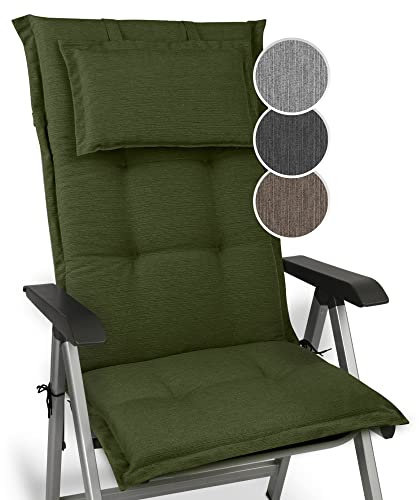 Beautissu Premium Gartenstuhlauflage Hochlehner mit Dicker Polster Auflage | 120x50x7cm Dunkelgrün robuster Stoff & UV-Lichtechtheit Sitzkissen Dicke Auflagen- Stuhlauflage Sitzauflage HighLux HL