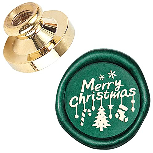 CRASPIRE Siegelwachsstempel „Merry Christmas“, Schneeflocke, Weihnachtsbaum, Socken, Süßigkeiten, X'MAS EVE, 25 mm, Austauschbarer Wachssiegelstempel, Messingkopf, Für Weihnachtseinladungen, Umschläge