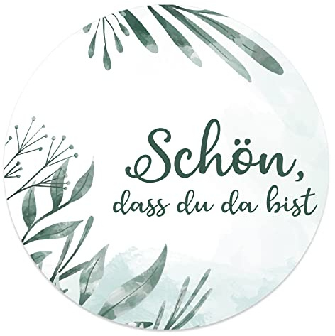 Aufkleber Schön dass du da bist 4,5 cm - Hochzeit Sticker ideal für Gastgeschenk in vielen verschiedenen Designs (20x Stück, Blütenstrauch)