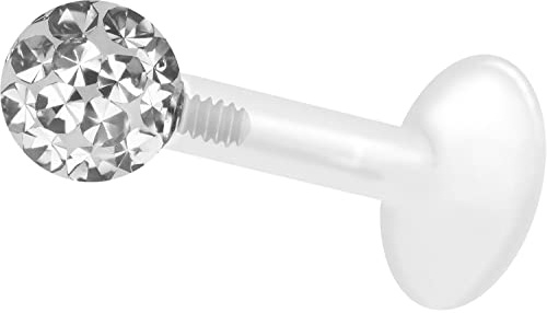 PIERCINGLINE PTFE Labret mit Gewinde + Titan Aufsatz mit Epoxy Kugel kristallklar Piercing Ohr Helix Lippe 9 x 1,2 x 3 mm