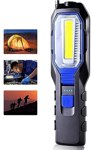 Lampada da Lavoro, COB Lampade di ispezione, Unipampa LED Ricaricabile Magnetica Portatile Officina Torcia da Lavoro Luce, con magnete e gancio, per Riparazione Auto,Campeggio e di Emergenza Uso