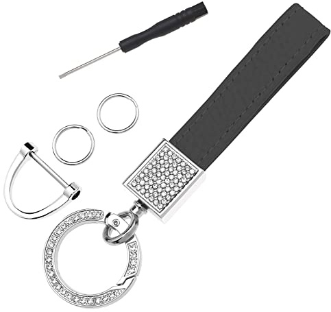 Leder-Auto-Schlüsselanhänger mit Glitzer-Strasssteinen, Universal-Schlüsselanhänger mit Schlüsselringen und Schraubendreher, Autozubehör für Frauen