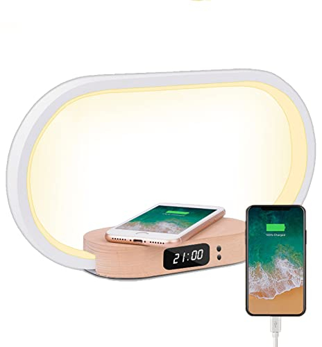 ELITUN Nachttischlampe, Schreibtischlampe Led 10W Wireless Charger Lampe mit Touch Dimmbar Stilllicht Stufenloses Dimmen Digitaluhr Tischleuchte USB Aufladung Farbwechsel Schlafzimmer Deko Wohnzimmer