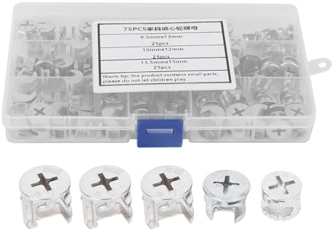 75-piece furniture connectors fasteners cam locks eccentric wheel nuts set 3in1 hardware tools with storage box