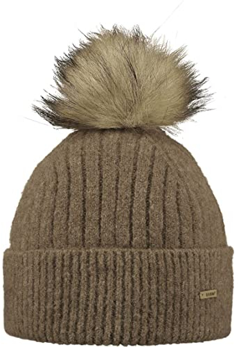 Barts Joselyn Alpaka Beanie Strickmütze Bommelmütze Wintermütze Umschlagmütze Damen - mit Umschlag Winter Herbst-Winter - One Size braun