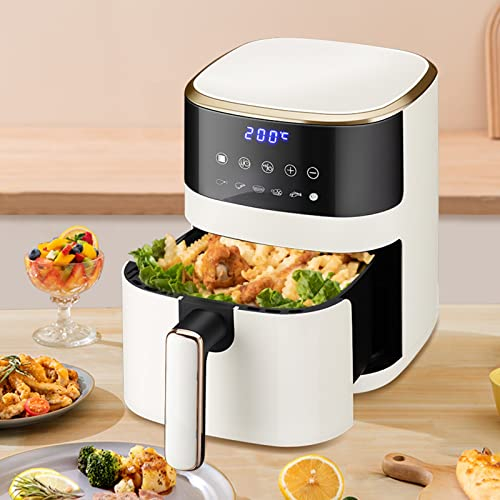 Linmeng White color/green color, large-capacity multifunctional air fryer smart touch timing/temperature control oil-free electric fryer (Color : White color)