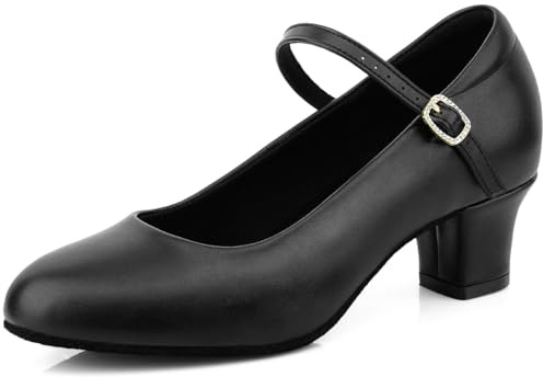 Ankle Strap Salsa Dance Heels Dress Pumps Womens Character Shoes, 5.5 M US Black