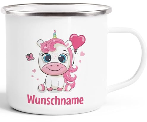 SpecialMe® Emailletasse Einhorn Wunschname Herz Becher Emaille personalisierte Geschenke Mädchen Emaille-weiss-silber standard