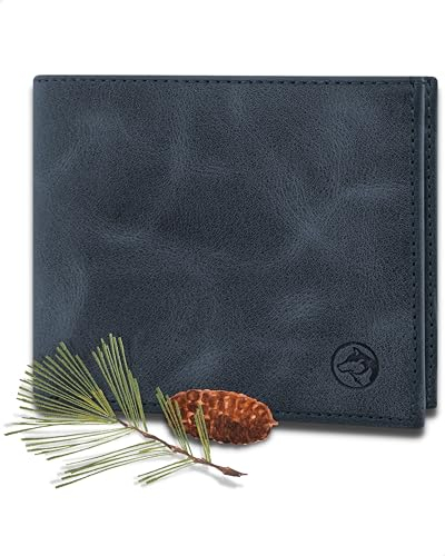 Wolfstrøm Geldbörse Herren Leder 'Nørge' – Tri-Fold Herren-Portemonnaie RFID-Blocker – 6 Karten-Fach, Ausweis-Fach, Großes Zusatzfach, Scheinfach, Kleingeldfach – Midnight Blue