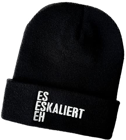 Schnoschi Mütze/Strickmütze mit es eskaliert eh Spruch Bestickt für Damen, Herren, Jugendliche und Kinder, Beanie Wollmütze Hip Hop Wintermütze Rollmütze Streetwear Unisex OneSize