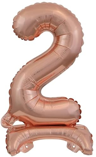 Ballonim® Mini Zahl 2 mit Standfuß Roségold Folienballon verpackt 22 cm x 40 cm Luftballons Folienballon Party DekorationGeburtstag