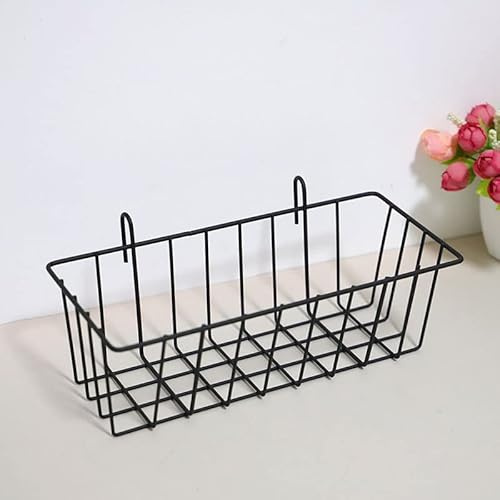 Cesta de pared de alambre, cesta de malla, cesta de almacenamiento de pared, cesta de almacenamiento, cesta de almacenamiento colgante para almacenamiento de plantas y estantería/baño (negro)