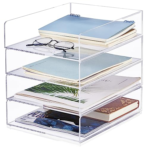 Harloon 4-stöckiges Acryl-Papiertablett für den Schreibtisch, transparent, 30,5 x 22,9 cm. 7 x 2 17,8 cm Aktenablage für Büro, Arbeitsplatz, Schreibtischaufbewahrung, keine Montage erforderlich