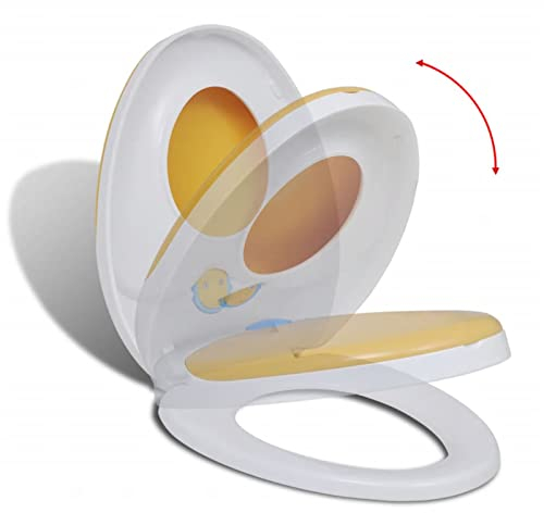 Toilettensitz mit Absenkautomatik, XIAOGUANG Klodeckel, Toilettendeckel, Wc Sitz, Klobrille, Wc Deckel, Toilettenbrille, Erwachsene/Baby Weiß & Gelb