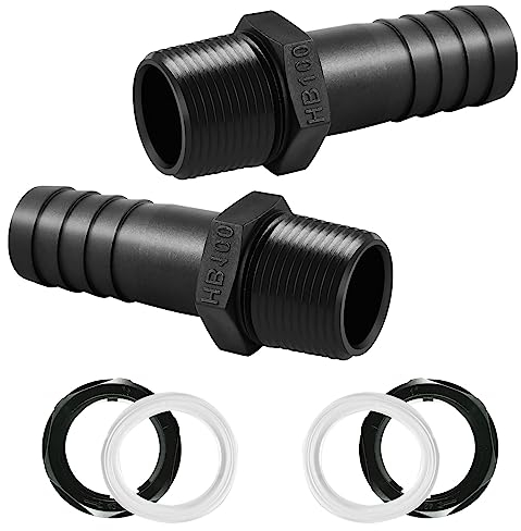 KATELUO Tankdurchführung 1 Zoll, Fassanschluss, PVC Regentonnendurchführung, Regentonne Schlauchanschluss, Tankverschraubung mit 2 Dichtung und 2 Tülle für Wassertanks Regentonne Zisternen