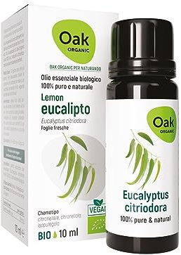 OAK ORGANIC Per NATURANDO Olio essenziale Lemon Eucalipto Puro 10 ML – Integratore alimentare Bio & Vegan