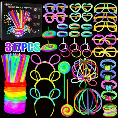 AQXONG 317 Bâtonnets Lumineux, Bracelets Fluorescents pour Carnaval, Halloween, Noël, Anniversaires, Mariage