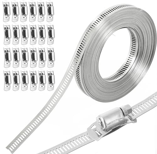 10M Schlauchschellen Endlos 304 Edelstahl Einstellbare Schlauchklemmen Riemen Schlauchclips mit Schraube Klemme 24 Stück für Wasser Rohr/Tank/Gas Rohr/Kühler/Automobil Tubing