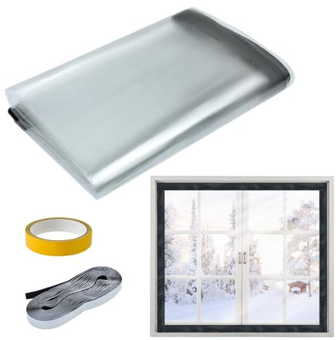 Jeyeou Window Insulation for Winter,Window Plastic Winterizing 47*63In/120*160cm Kit Thicken Clear Winter Film Cover with Hook and Loop Strip Windproof Warm, 9292