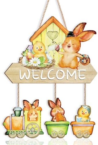 ANHUIB Ostern Wandschilder Welcome Türdeko Frohe Ostern Haustür Wanddeko Willkommensschild Türkranz Oster Kreuz Türschild Frühling Türdeko Christliche Frühling Dekoration Wohnzimmer Garten Deko