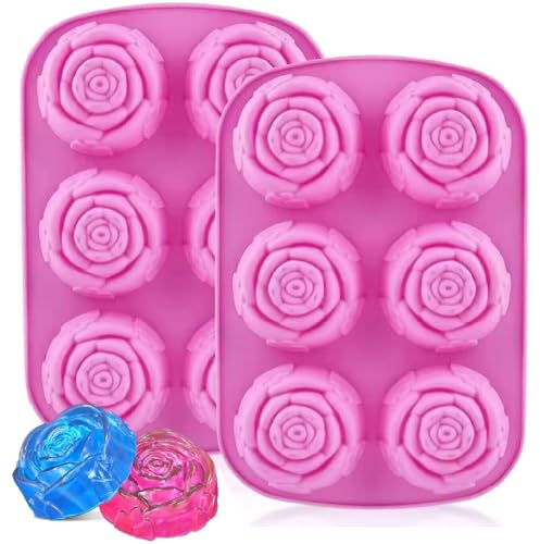 2 st silikon ros-tvålformar, handgjorda jumbo 3D ros blomma iskubsformer, livsmedelsklassad silikon kakform för tvålformer, mousse, muffin, kaka, choklad, gelé, harts, ljusformar