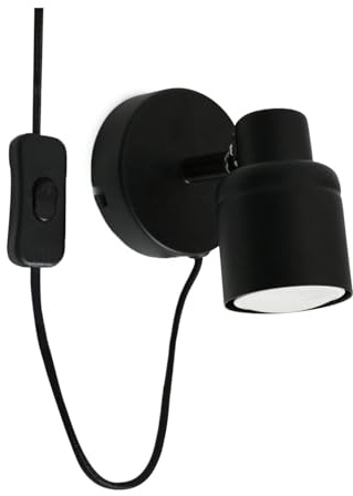 MiniSun | Matt Black Single Spotlight Adjustable GU10 Plug-in Wall Light | Wall Spotlights, Home Décor & Improvement Essential | Mains Wired