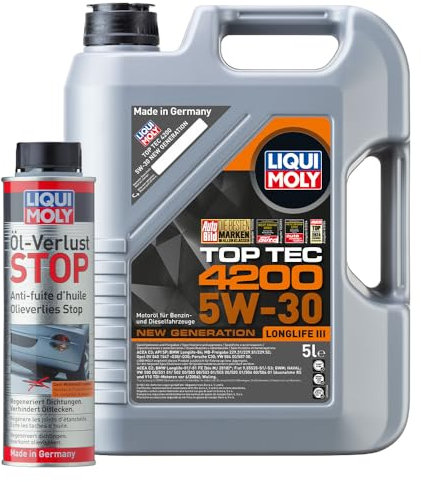 LIQUI MOLY Top Tec 4200 5W-30 New Generation | 5 L | Synthesetechnologie Motoröl | Art.-Nr.: 3707 & Öl-Verlust Stop | 300 ml | Öladditiv | Art.-Nr.: 1005