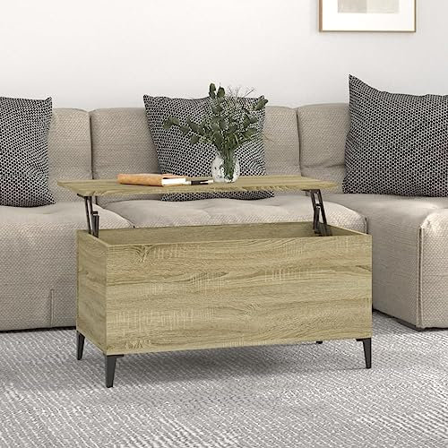 AUVYI Couchtisch Sonoma-Eiche 90x44,5x45 cm Holzwerkstoff&Metall Sidebord Center Table Beistelltisch Wohnzimmermöbel Salontisch Kaffeetisch Möbel Holz Cautschtisch Coffe Table Wohntisch