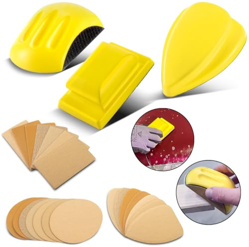 STAHLWERK Handschleifblock | Schleifschwamm aus PU-Schaumstoff, 3 Stück | Körnung P80 | P100 | P120 | P150 | P180 | P240 | P320, Schleifblock | Handschleifer mit Klett-Schleifmittel