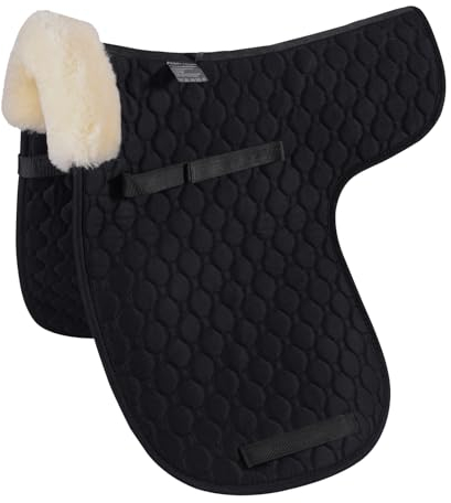 Merauno Echtes Lammfell Sattelkissen Sattel Dressur und Allzweckkissen mit Echtes Lammfell und gesteppter Baumwolle, Kranz aus Lammfell vorne, (DR(Dressur), Schwarz mit Naturlammfell)