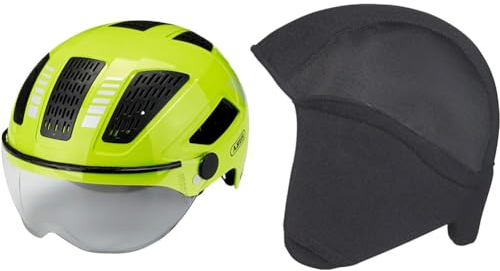 ABUS Stadthelm Hyban 2.0 ACE - Fahrradhelm mit Visier, Licht und ABS-Hartschale - für Damen und Herren - Gelb, Größe M​ & Winter Kit Fahrradhelm, Schwarz (Black), M