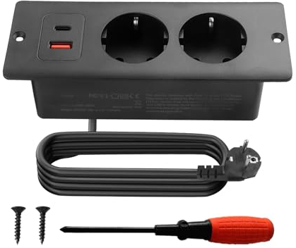 BouGPeng Presa da Tavolo da Incasso con USB e Tipo C PD 20W Presa da Tavolo a Scomparsa 2 Presa di Corrente da Incasso con Cavo da 1,5 M per Presa da Scrivania Cucina Tavolo Ufficio-Nero