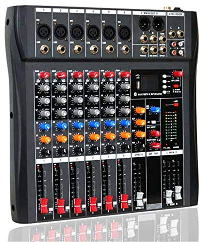 Mesas de Mezclas de Estudio Mezclador de Audio Profesional Tablero de Sonido - 6 Canales Digital Bluetooth USB Entrada Compatible con computadora Controlador DJ Mezclador de Audio Digital