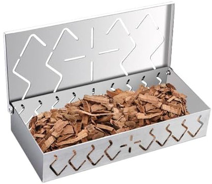 Scatola per affumicatore con coperchio, per barbecue, barbecue carbonella, con piccoli fori per pesce, costolette, pollo, salsiccia, maiale e pancetta