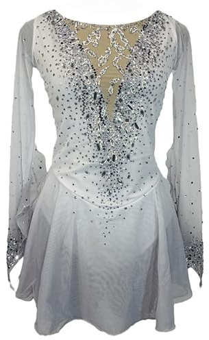 YDHTIZ Professionelles Eiskunstlauf Wettkampf Kleid Für Mädchen Eislauf Kostüme Für Damen Verlaufsfarbe Activewear Trikot Für Rhythmische Gymnastik Weißes Patchwork Daumenloch