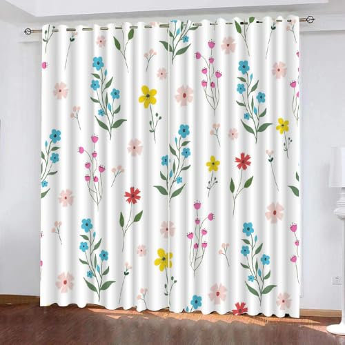 Generisch Verdunklungsvorhänge Kinderzimmer Mädchen Jungen,Kinder Vorhang Blickdicht Blume 2 Stück Mit Ösen,Vorhang Verdunkelung Thermo Schlafzimmer,Kurz Pflanzenblättermuster Gardinen,200X160Cm,A2