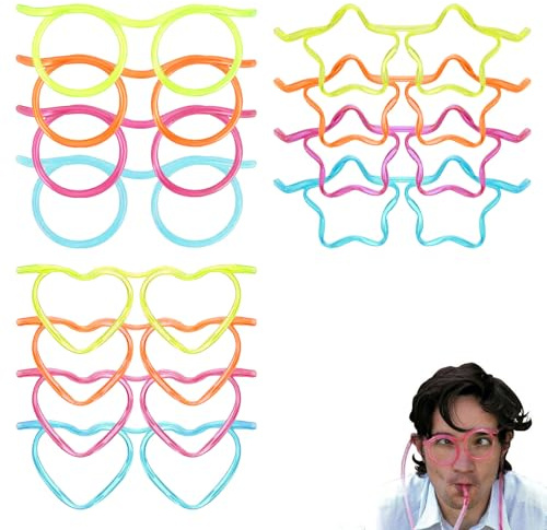 APPCXOKL Titolo: Cannucce Divertenti per Cocktail - Cannucce di Plastica Riutilizzabili per Ragazzi e Adulti - Occhiali Divertenti - Disegni Vari Forma: Rotonde, Cuore, Stelle