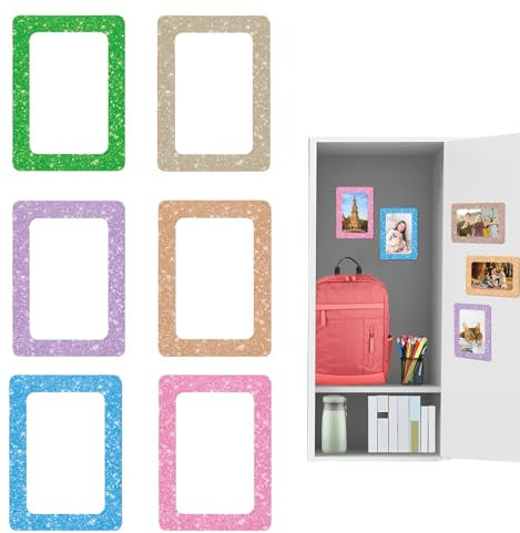 Auiremrti 6 Stück Glitzer Magnet Bilderrahmen, Bunte Fotomagnete Für Kühlschrank, Magnetische Mini Bilderrahmen, Dekorative Rahmen Für Magnetische Oberflächen