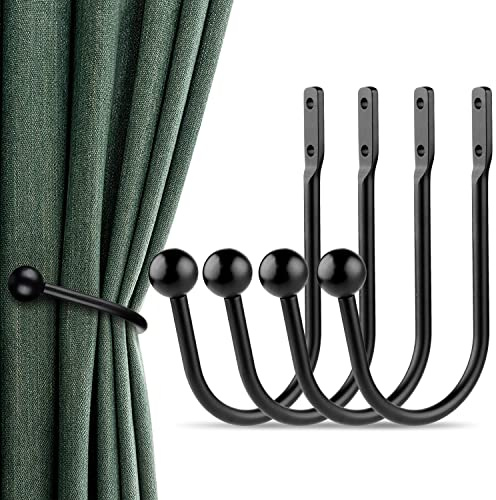 Vorhang Raffhalter, 4 Stück Raffhalter für Vorhänge, U-förmige Vorhang Halter Wandbefestigung, Retro-vorhanghalter für Heimdekoration, Schwarz