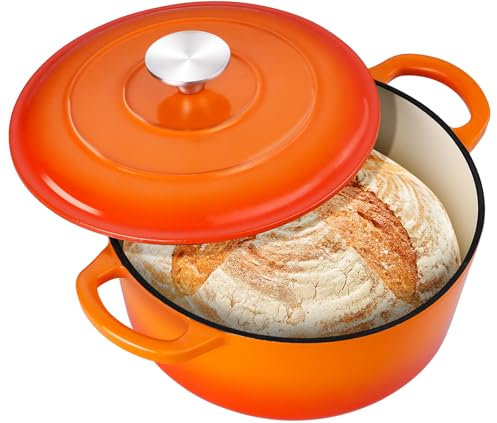 Leonyo - Pentola da forno olandese con coperchio, 3 litri, rotonda in ghisa smaltata, per cottura a lievito naturale, per cottura a lievito naturale, pentole resistenti per brasare, stufati, arrosti,