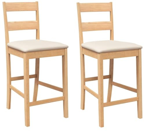 vidaXL Tabourets de Bar avec Coussins 2pcs Naturel Bois Massif d'hévéa, Chaise, Chaise de Bar de Cuisine, Chaise de bistrot