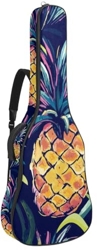 KengjuTesu 43 Zoll Akustikgitarre Softcase mit Rucksackgurt und 2 Taschen handgezeichnete Früchte, keine Polsterung, Rucksack, wasserdichtes Oxford-Tuch, Bassgitarre, Gigbag für klassische Gitarren,