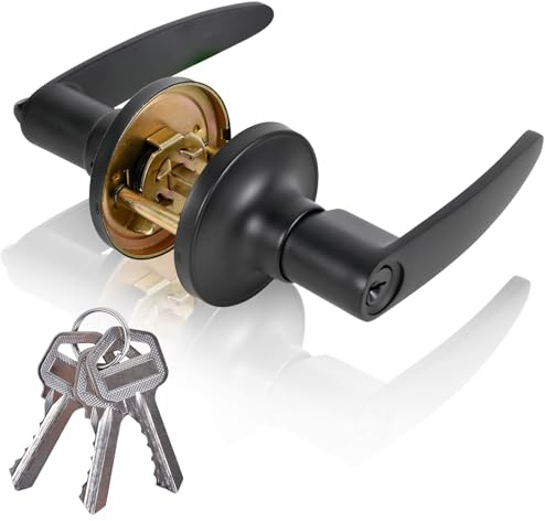 YELANGU Black Door Handle Lock Set with Keys, 1 Pack | Stainless steel build, adjustable 60-70mm latch, fits 35-50mm panels, quick screwdriver fitting for bedroom and bathroom
