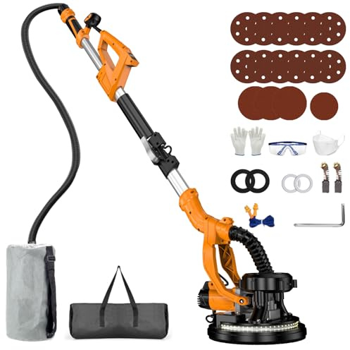 Drywall Sander, 9-Speed Electric Drywall Sander with Vacuum Dust Collector, 950W Power Ceiling Sander Tool with LED Light, Collapsible & Extendable Handle for Sanding Wall & Popcorn Ceiling Removal