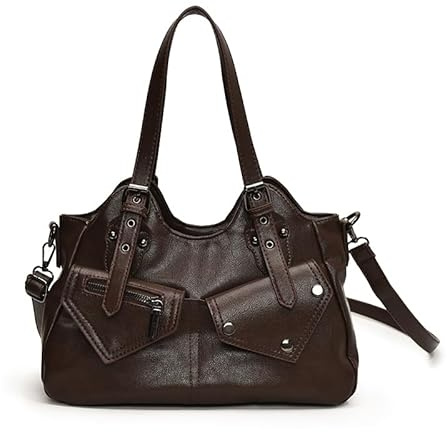 Generisch Generish Handtasche Damen,Weiches Leder Tote Hobo Bag Groß Shopper Tasche Uni Tasche Vintage Bag Braun Slouchy UmhäNgetasche Arbeitstasche für Schule Reisen (01-Braun)